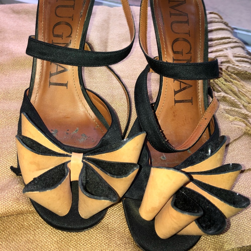 Leather satin heels
